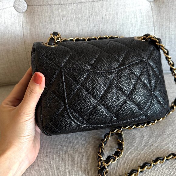 Seasonal CHANEL Two ways Full Set Grained Lambskin Quilted Mini Square Flap GHW - Picture 5 of 11